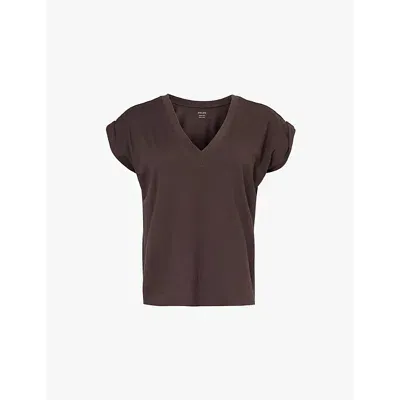 Frame Womens Chocolate Brown Easy V-neck Cotton T-shirt