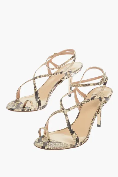 Francesco Russo Python Effect Leather Thong Ankle-strap Sandals Heel 9cm In Beige