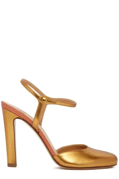 Francesco Russo Round Toe Mary Jane Pumps In Gold