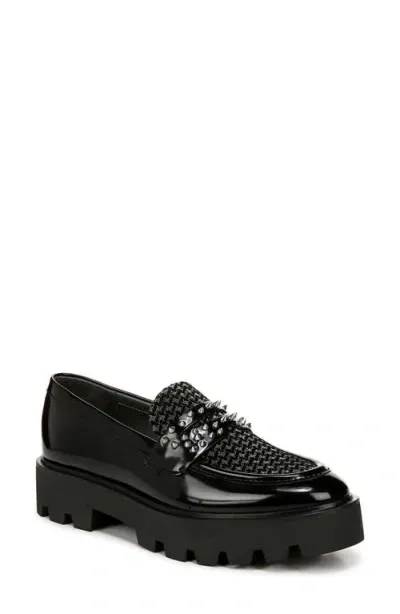 Franco Sarto Balinstud Loafer In Studded Black Faux Patent,fabric