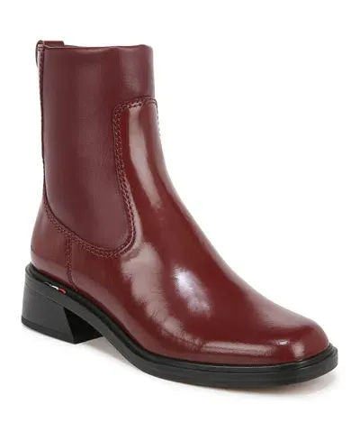 Franco Sarto Women's Gracelyn Square Toe Booties In Berry Red Leather,faux Leather