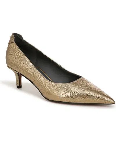 Franco Sarto Women's Kalsa Kitten Heel Pointed Toe Dress Pumps In Bronze Gold Embossed Leather