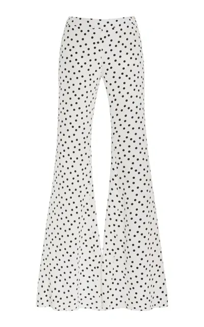 Francoise Zaoua Flared Polka-dot Silk Pants In Black,white