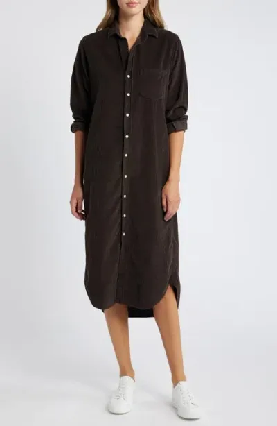 Frank & Eileen Rory Long Sleeve Cotton Corduroy Midi Shirtdress In Espresso