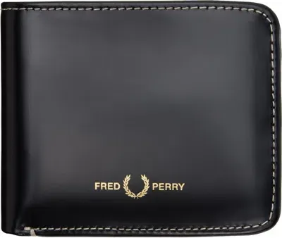 Fred Perry Black Box Leather Bifold Wallet In Gray