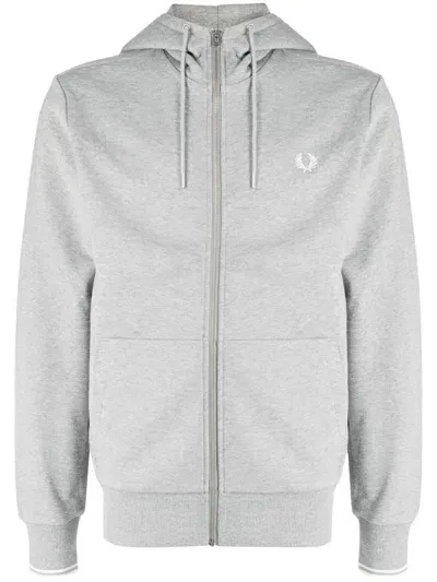 Fred Perry Embroidered-logo Zip-fastening Jacket In Grey