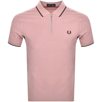 Fred Perry Quarter Zip Polo T Shirt Pink