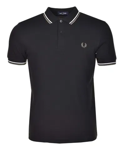 Fred Perry Short Sleeve Twin Tipped Polo Shirt Black Ecru Green