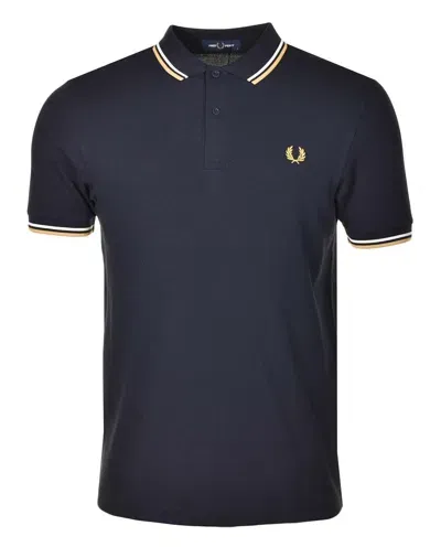 Fred Perry Short Sleeve Twin Tipped Polo Shirt Navy Ecru Honey