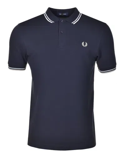 Fred Perry Short Sleeve Twin Tipped Polo Shirt Navy / Silver Blue / Warm Grey