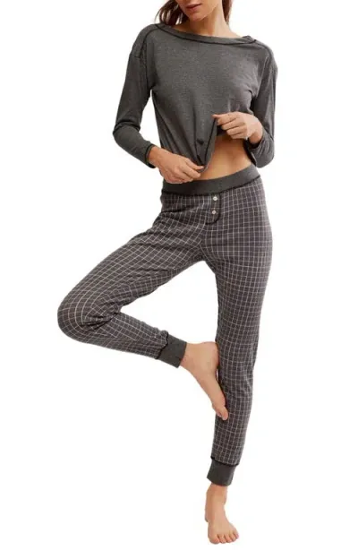 Free People Chill Evening Knit Pajamas In Charcoal Combo