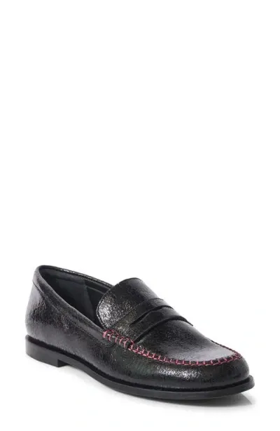 Free People Contrast Stitch Penny Loafer In Black