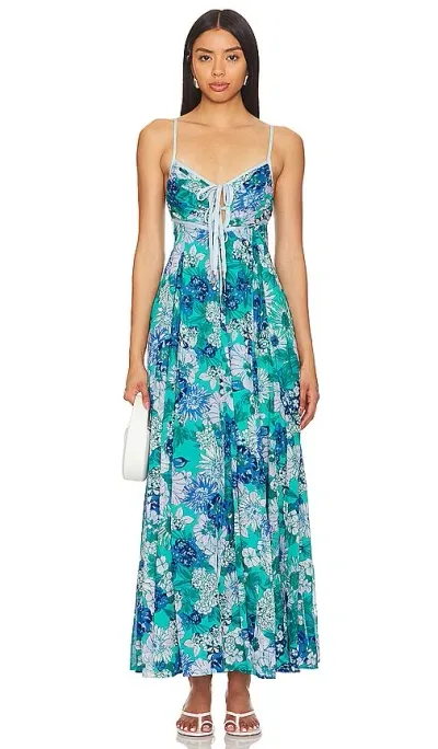 Free People Dream Weaver Maxi In 蓝绿色拼接连衣裙