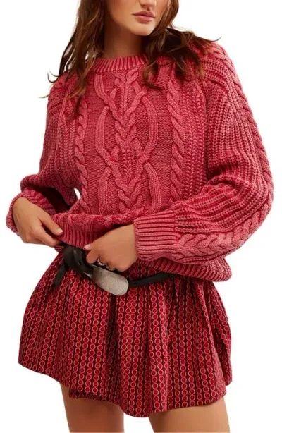 Free People Frankie Cable Cotton Sweater In Cherry