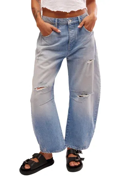 Free People Good Luck Mid Rise Barrel Leg Jeans In Multi