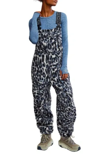 Free People Hit The Slopes Fleece Overalls In Snow Leopard Combo