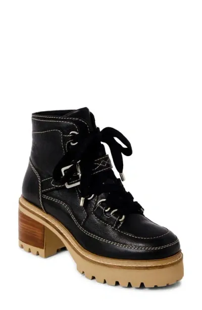 Free People Jasper Lug Sole Hiking Boot In Victorian Black Leather