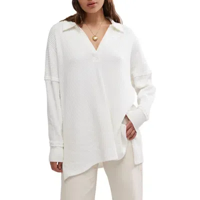 Free People Travis Oversize Thermal Polo In Ivory