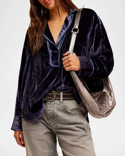 Free People We The Free Luxy Solid Velvet Shirt In Night Sky