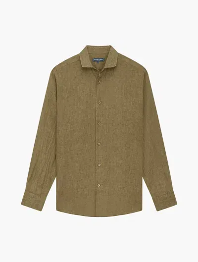 Frescobol Carioca Antonio Linen Shirt In Khaki Brown