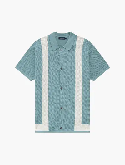 Frescobol Carioca Barretos Pointelle-knit Short-sleeve Shirt In Cloud Blue