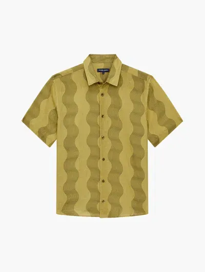 Frescobol Carioca Castro Cabana Linen Shirt In Lemon & Spinach