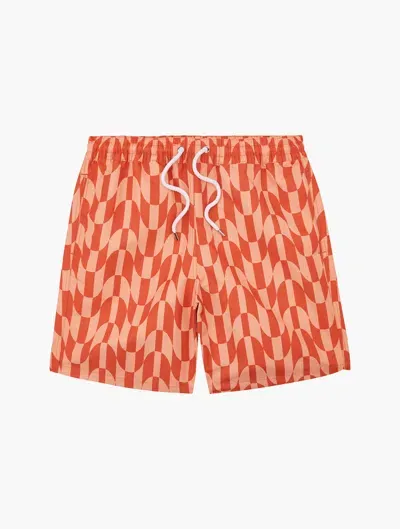 Frescobol Carioca Copacabana Checkered Board Swim Shorts In Paprika & Quartz Pink