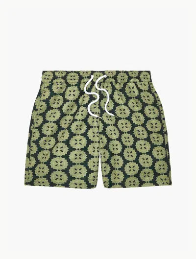 Frescobol Carioca Medalhao Board Swim Shorts In Jungle Green & Botanical Green