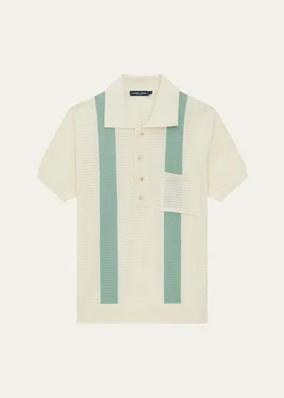 Frescobol Carioca Clemente Striped Pointelle-knit Cotton Polo Shirt In Beige