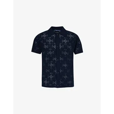 Frescobol Carioca Mens Vy Raul Relaxed-fit Cotton-crochet Polo Shirt In Navy