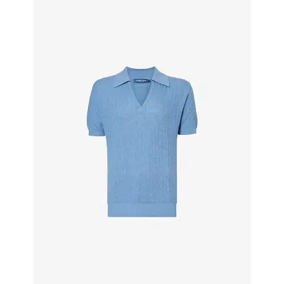 Frescobol Carioca Joaquim Ribbed Cotton-blend Polo Shirt In Blue