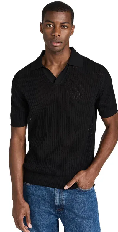 Frescobol Carioca Rino Chain Stitch Knitted Polo Black