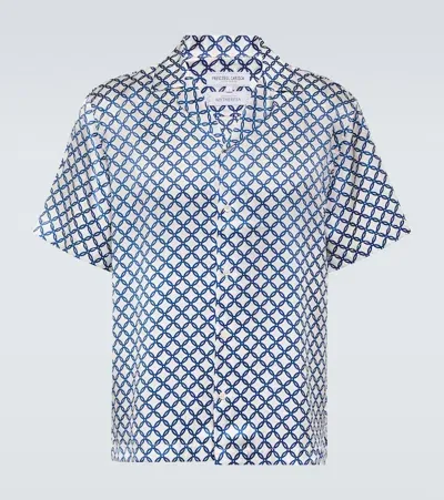 Frescobol Carioca Roberto Printed Silk Shirt In White & Navy