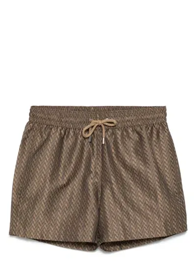 Frescobol Carioca Sport Herringbone Jacquard Swim Shorts In Khaki Brown