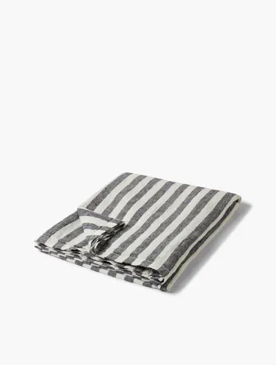 Frescobol Carioca Stripe Linen Beach Towel In Midnight Blue & White