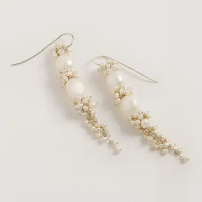 Freya Rose Silver Baroque Pearl Long Drops In Ivory