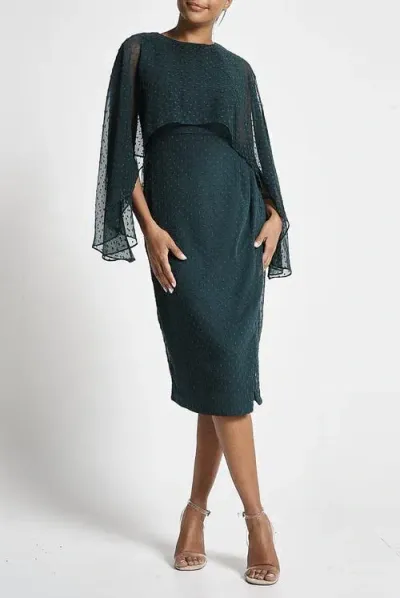 Frock And Frill Cape Sleeve Embellished Midi Gown In Green