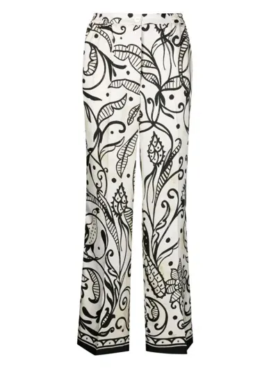 F.r.s . Printed Silk Trousers In Black