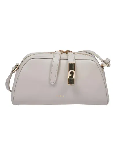 Furla Logo Printed Zipped Crossbody Bag In Vaniglia