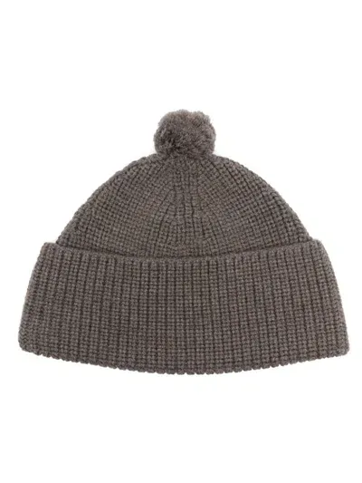 Fursac Pompom-detail Beanie In Brown