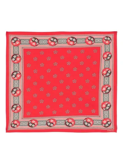 Fursac Printed Pocket Scarf In Red