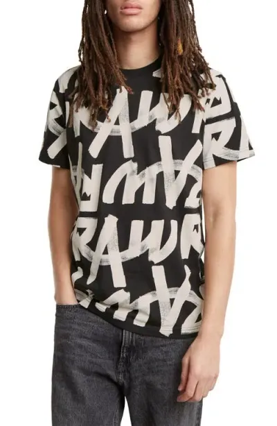 G-star Calligraphy Allover Graphic T-shirt In Dark Black/raw Paint