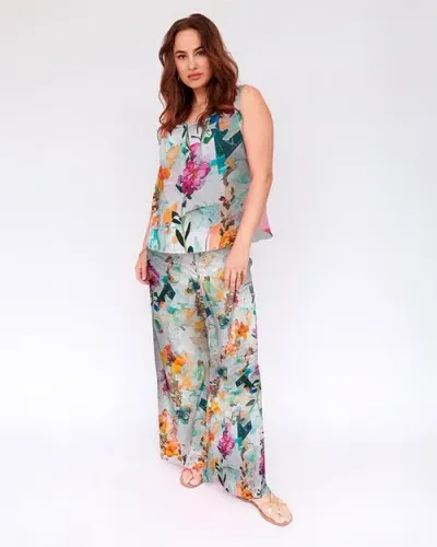 Gabriella Rossetti Sofia Stretch Silk Palazzo Pant In Floral