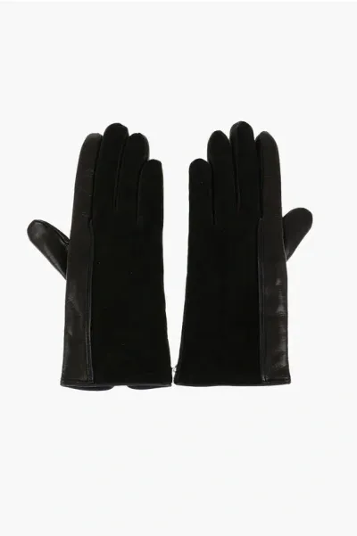 Gala Gloves Leather And Suede Gloves With Cashmere Lining In Black