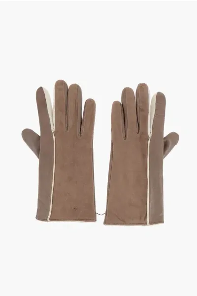 Gala Gloves Solid Color Leather Gloves With Cashmere Lining In Brown