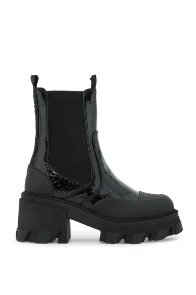 Ganni Black Cleated Heeled Mid Chelsea Boots