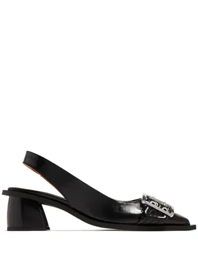 Ganni Black Buckle Slingback Heels