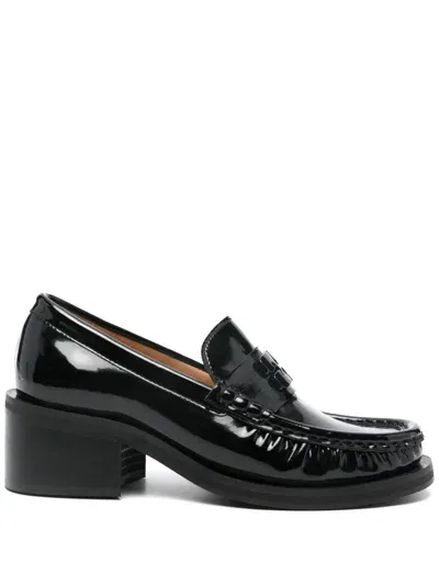 Ganni 55mm Patent-finish Loafers In Schwarz