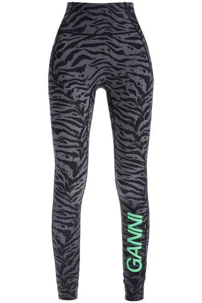 Ganni Animal Print Sports Leggings In Nero E Grigio