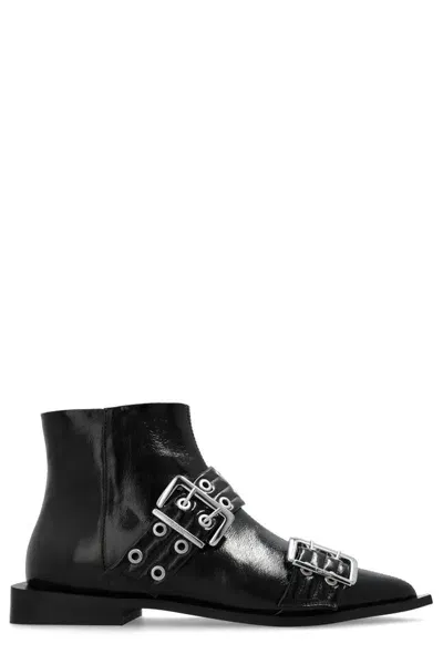 Ganni Ankle Boots With Buckles In Black